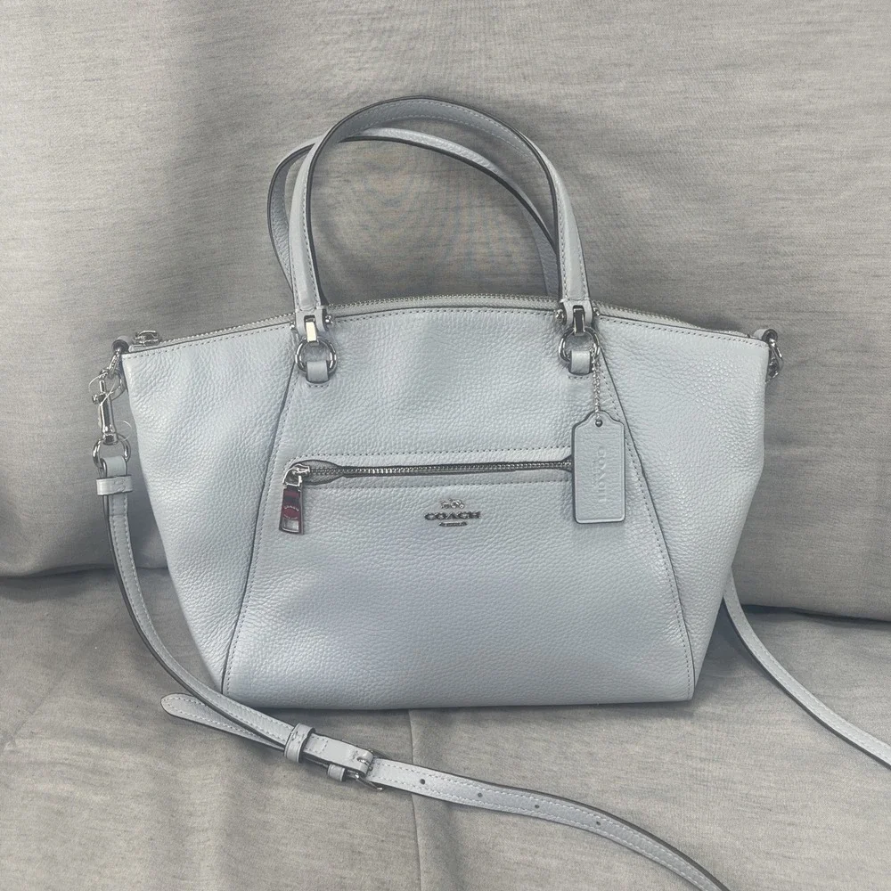 Coach Prairie Satchel Crossbody Pebble Leather Bag Pale Blue  Matching Wallet